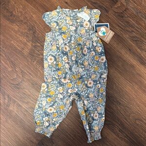 Floral Blue and Yellow Kids Jumpsuit